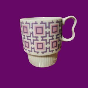 Set Of 3 Nevco Ceramic Coffee Cups with Purple & Pink Geometric Pattern